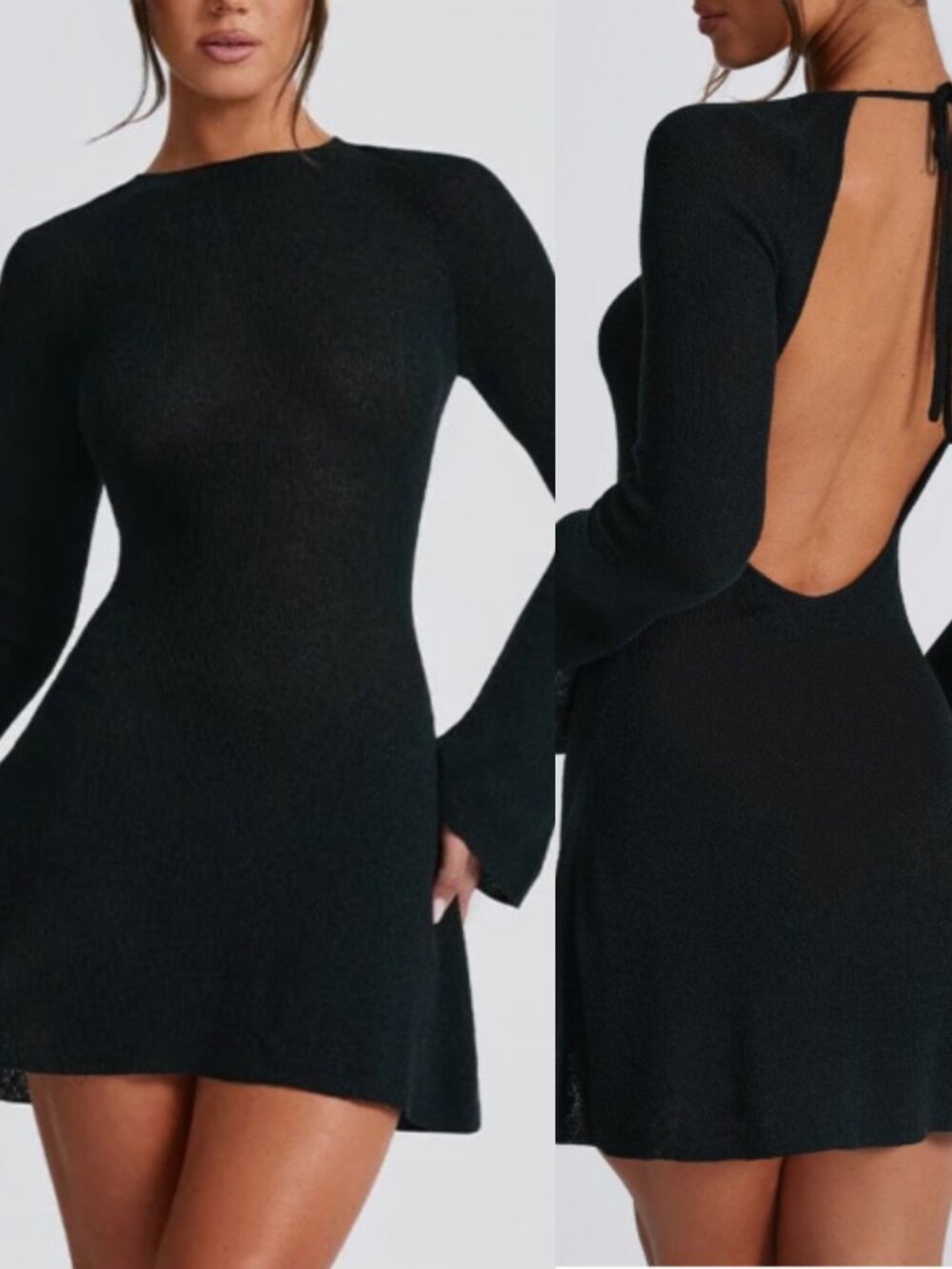 Babyboo Black Open Back Satin Adalee Mini Dress